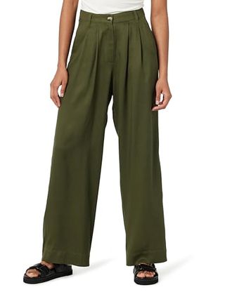 The Drop Women's Amalia Relaxed Pleated Trousers, Dark Forest, Xx-Small
