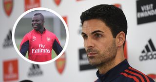 Arsenal manager Mikel Arteta attends a press conference at London Colney on February 03, 2023 in St Albans, England.