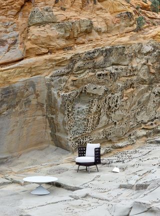 outdoor furniture on rocks