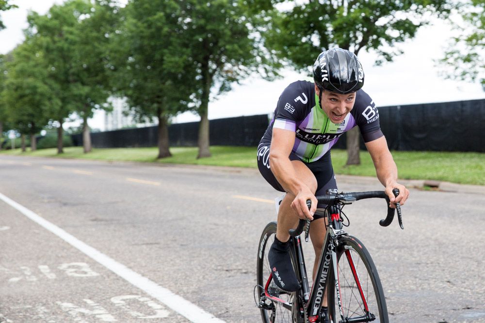 Marcos Lazzoratto (Lupus) wears the mask of pain on the home stretch of stage 1 at the North Star Grand Prix