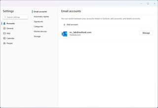 New Outlook Accounts settings