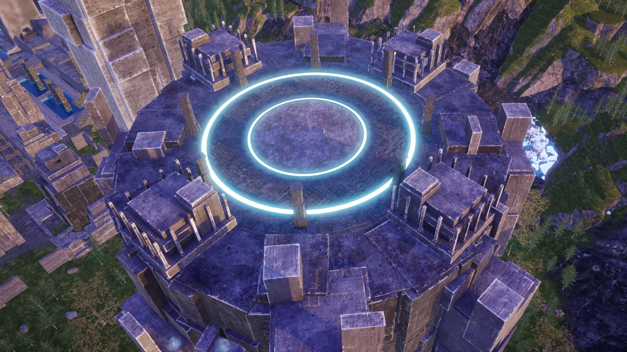 Palworld - A base location enemy raids can't reach on top of old ruins.