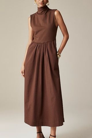 Fitted Knit Mockneck Dress With Poplin Skirt