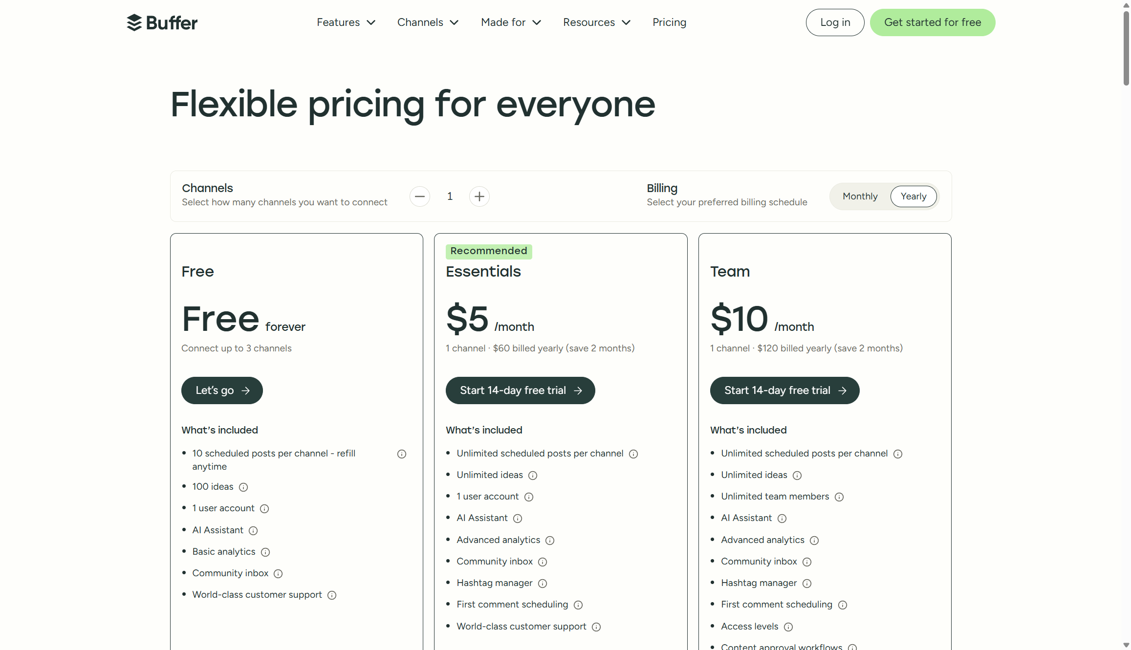 Buffer pricing