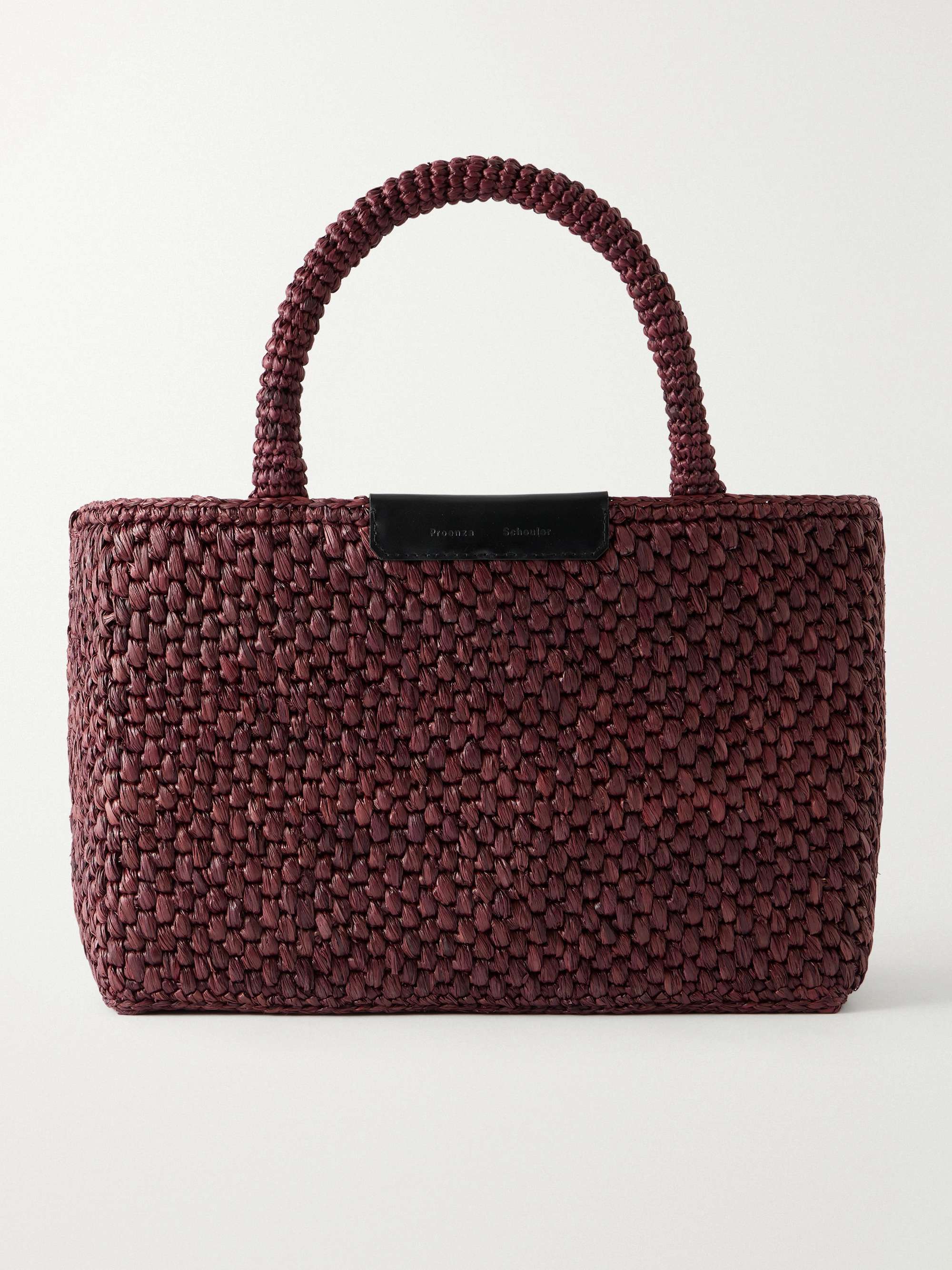 East West Chelsea Leather-Trimmed Raffia Tote
