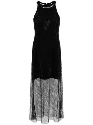 Rhinestone-Embellished Mesh Dress