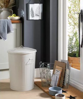 Habitat 49 liter cream colored trash can bin in kitchen