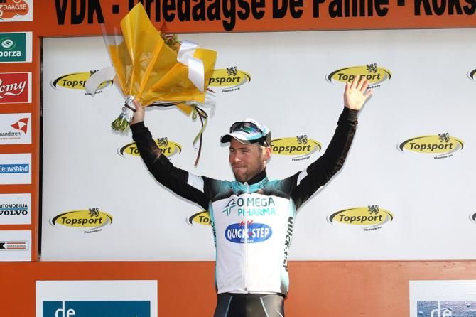 Three Days of De Panne stage 2 winner Mark Cavendish on the podium