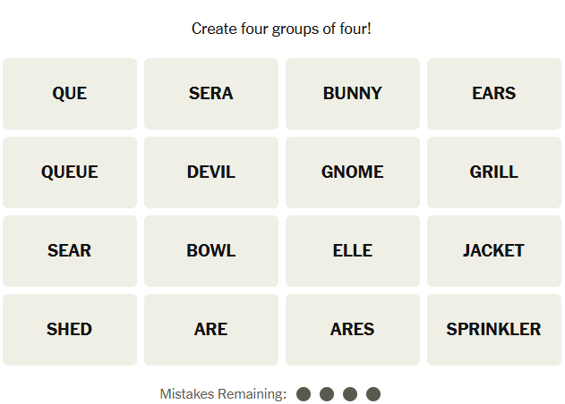 The New York Times Connections puzzle on December 11, 2025