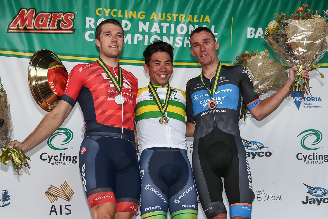 The men's podium at the Criterium nationals in Australia