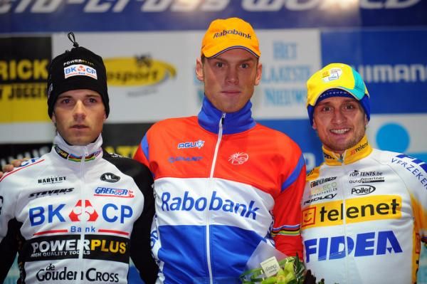 Elite men's Zolder World Cup podium: Niels Albert, Lars Boom and Bart Wellens
