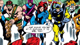 Hercules fighting with superheroes in Marvel Comics.