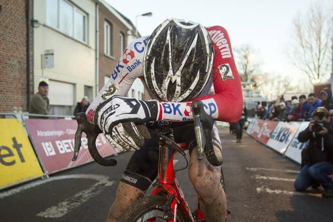 Mathieu van der Poel (Enertherm-BKCP) recovers after his winning effort in Diegem