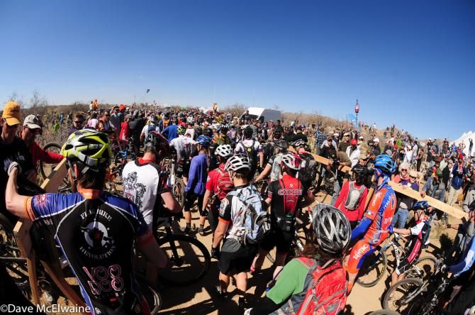 Riders at the back of the pack got stacked up and had to walk
