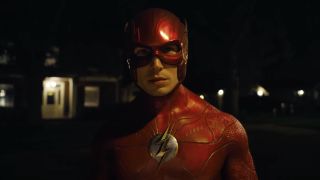 Ezra Miller suited up as The Flash in The Fiash movie