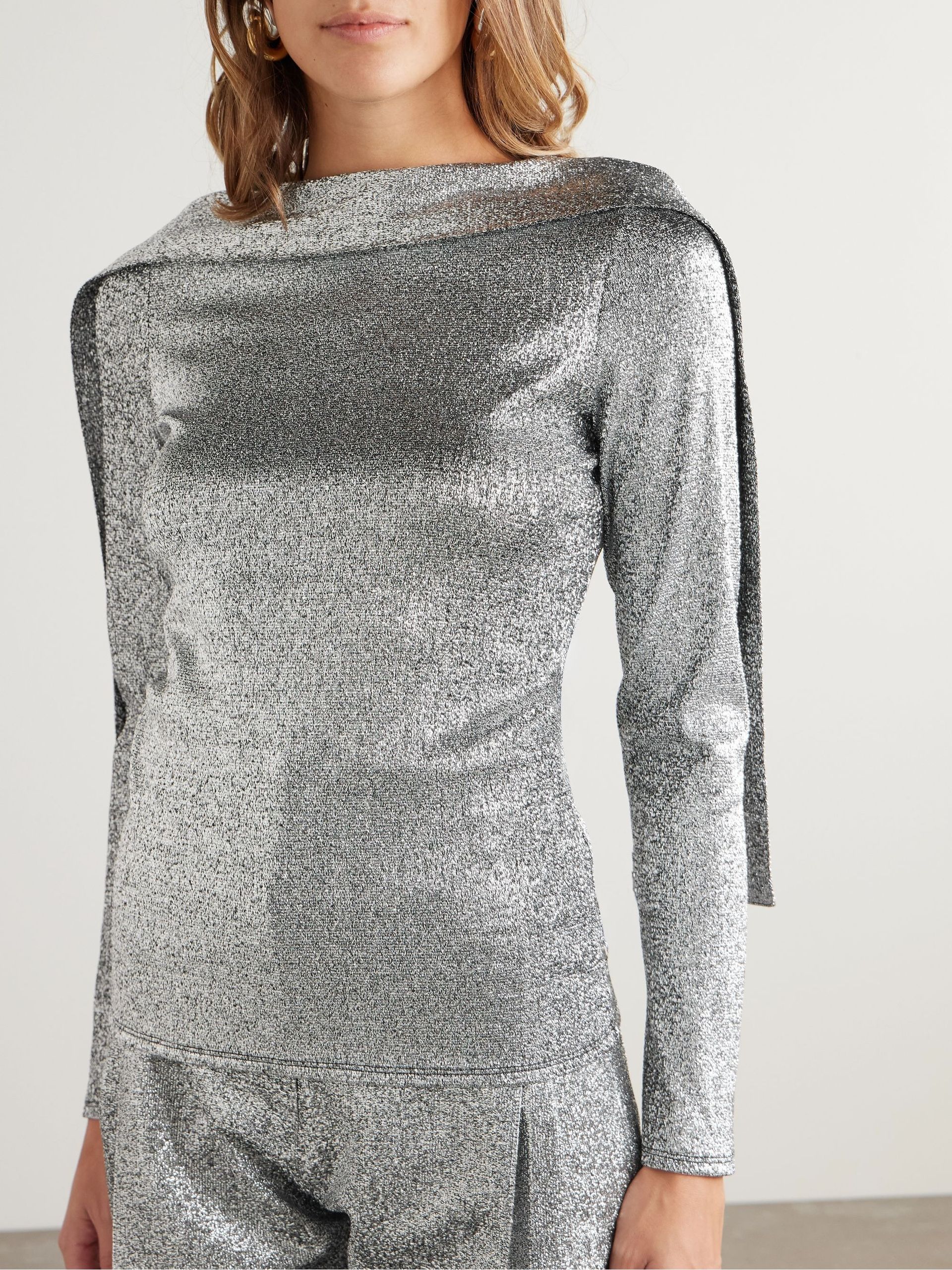 Liberowe, Roberta Scarf-Detailed Metallic Knitted Top
