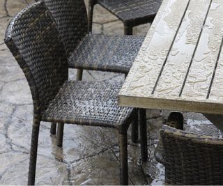 Outdoor furniture in rain