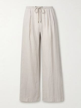 Wide-leg pleated linen pants