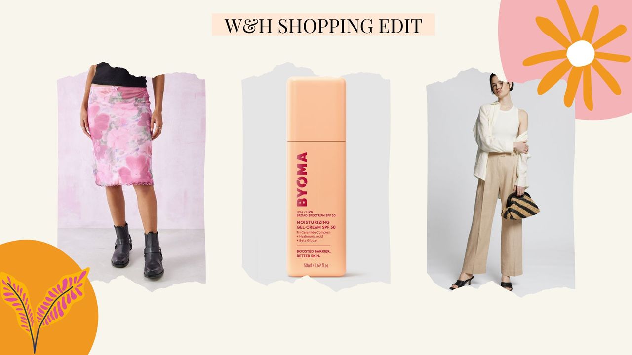 Three picks from w&amp;h&#039;s shopping edit in May, on a cream background with colourful graphics.