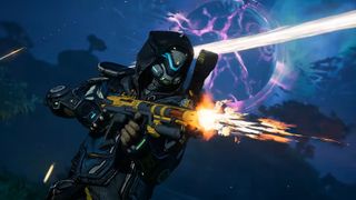 Trailer screenshot of Rafa firing at enemies in Borderlands 4