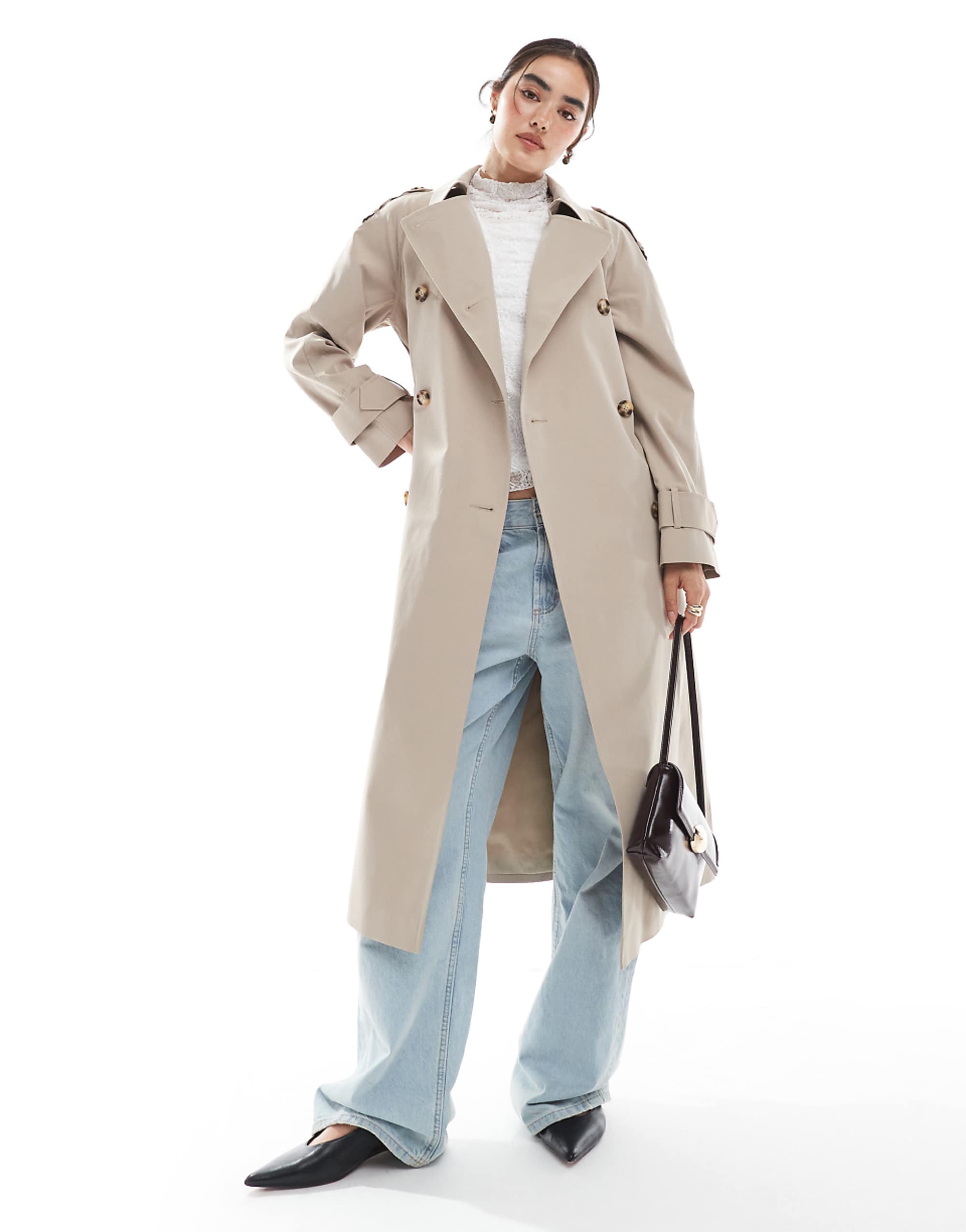 Asos Design Longline Trench Coat in Mushroom