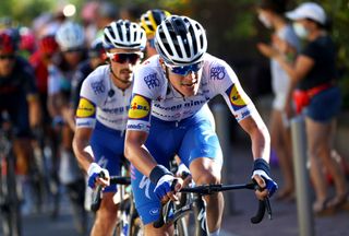 NICE FRANCE AUGUST 30 Bob Jungels of Luxembourg and Team Deceuninck QuickStep Julian Alaphilippe of France and Team Deceuninck QuickStep during the 107th Tour de France 2020 Stage 2 a 186km stage from Nice Haut Pays to Nice TDF2020 LeTour on August 30 2020 in Nice France Photo by Michael SteeleGetty Images