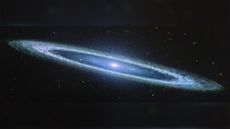 A long elliptical galaxy with a blue color