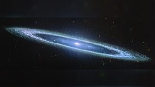 A long elliptical galaxy with a blue color