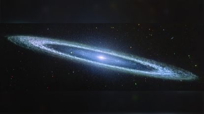 A long elliptical galaxy with a blue color