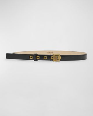 Pb Monogram Patent Leather Skinny Belt