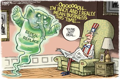 Political cartoon U.S. GOP health care Obamacare repeal
