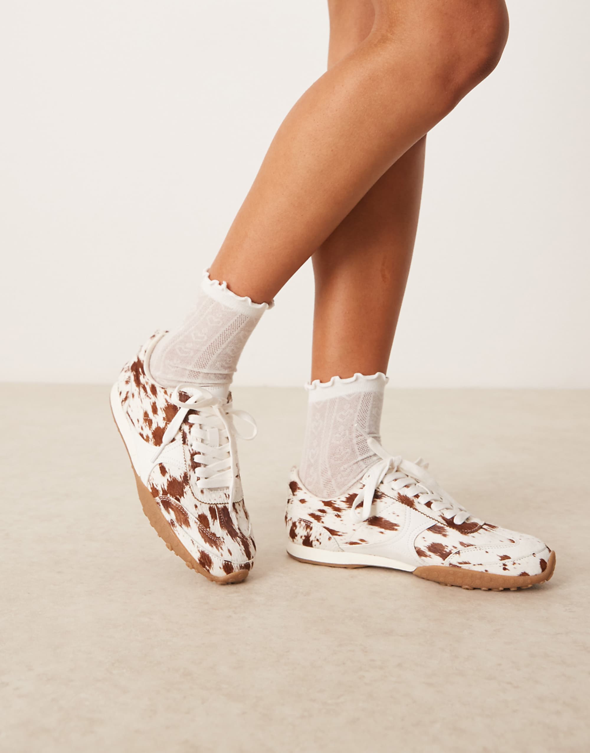 Asos Design Dive Premium Leather Lace Up Trainers in Deer Print
