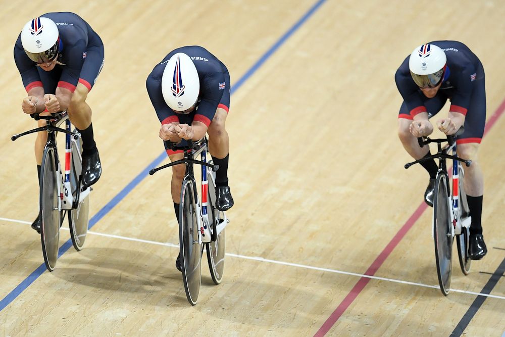 d Clancy, Steven Burke, Owain Doull of Great Britain compete in the Men's Team Pursuit qualifying