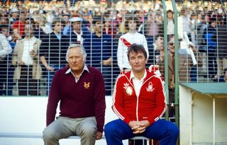 Brian Clough and Peter Taylor during the 1980 European Cup final between Nottingham Forest and Hamburg at the Santiago Bernabeu.