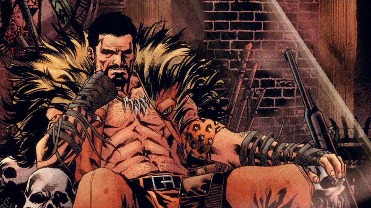 A screenshot from a Spider-Man comic book showing Kraven the Hunter