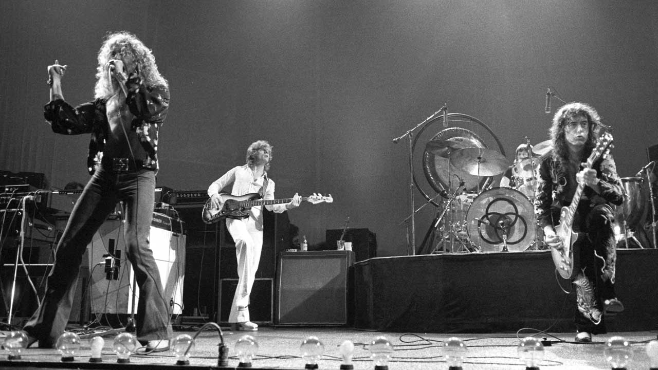Led Zeppelin onstage at Earls Court, London, 1975