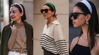 3 pictures of 3 street style influencers wearing flat headbands