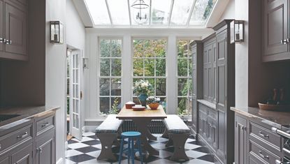 Sparkling clean windows and French doors in a kitchen