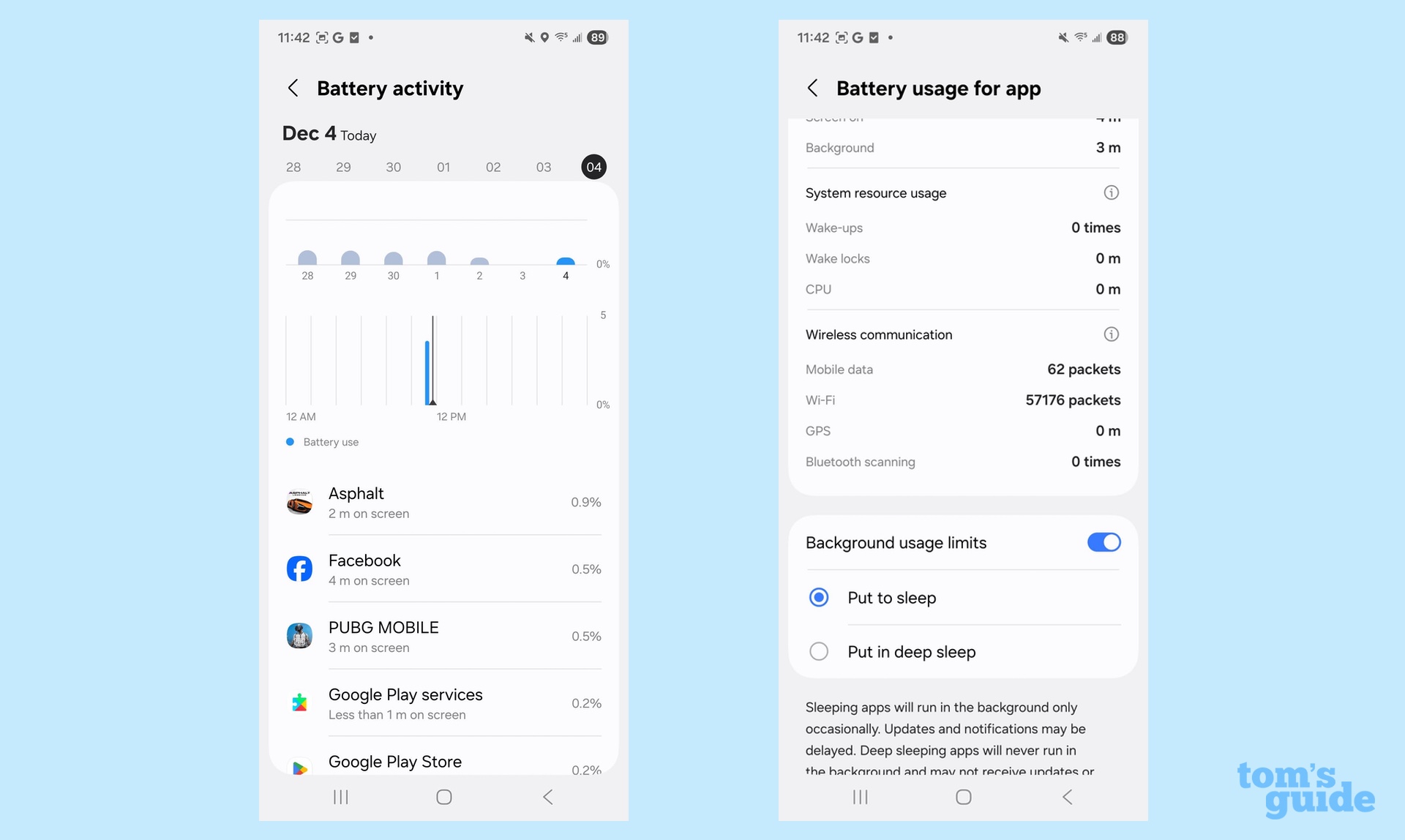 battery usage for app on a galaxy s25 plus