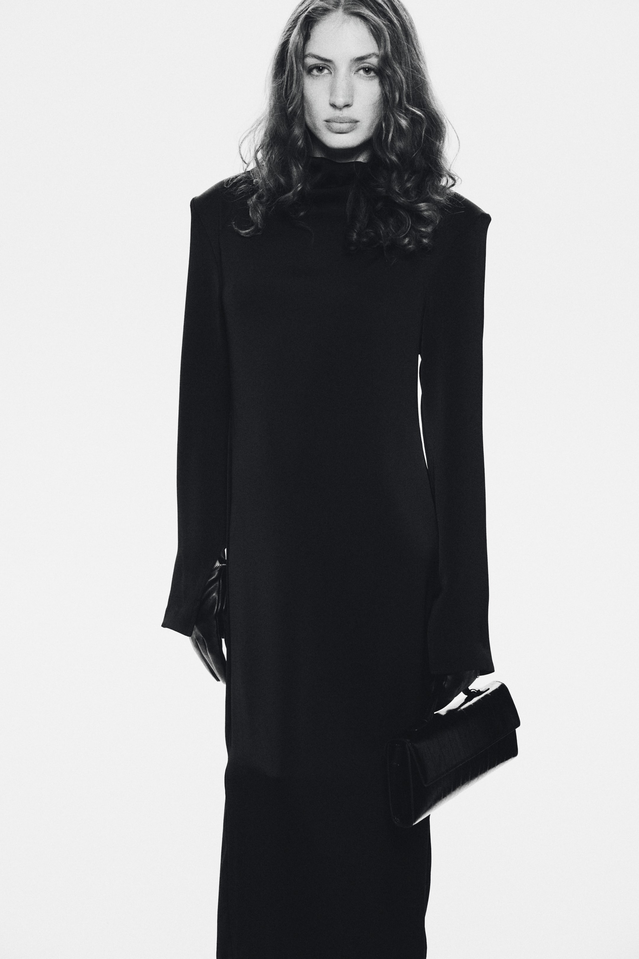 Cowl-Neck Satin Dress - Black