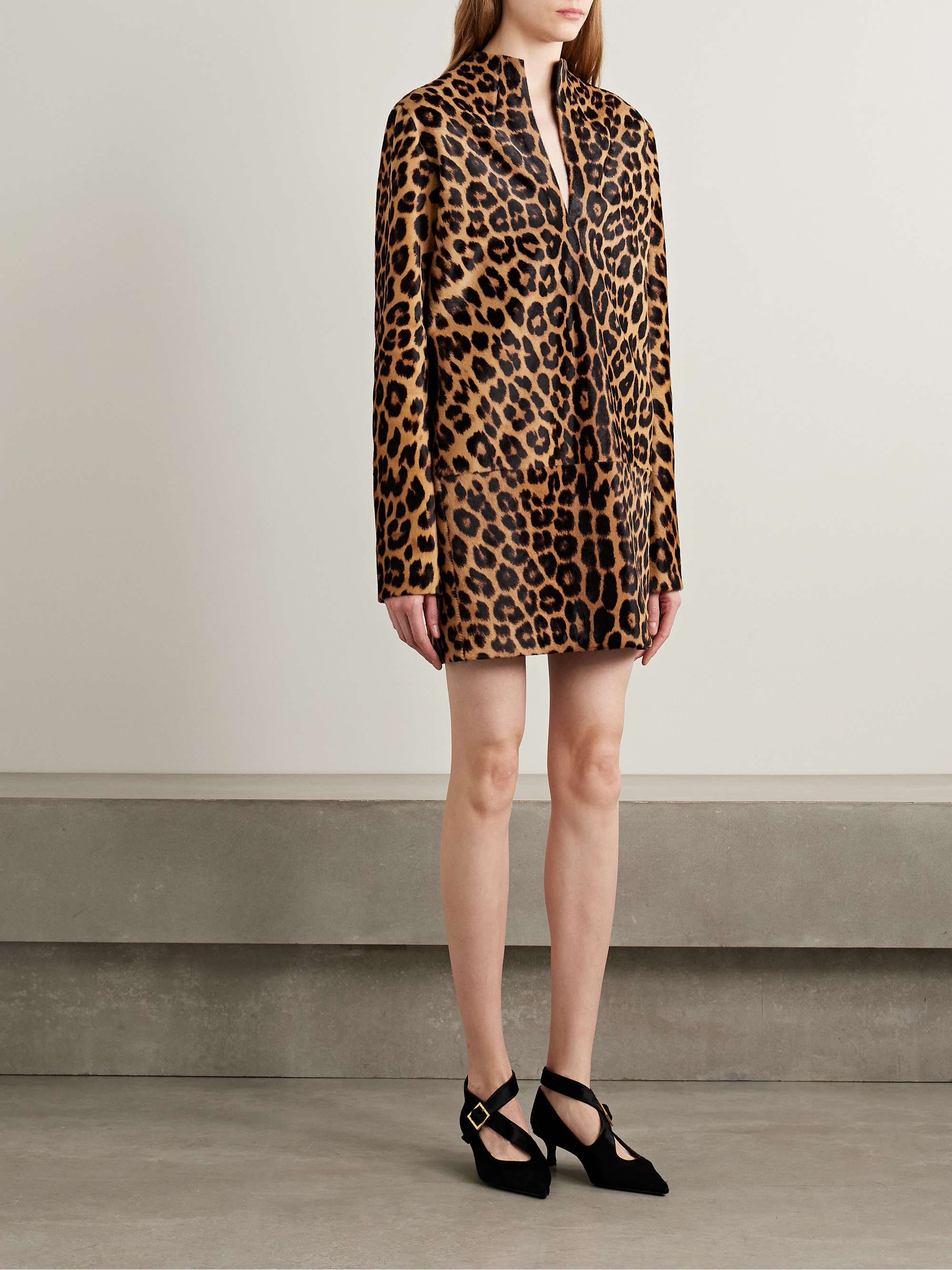 Aleena Leopard-Print Calf Hair Mini Dress