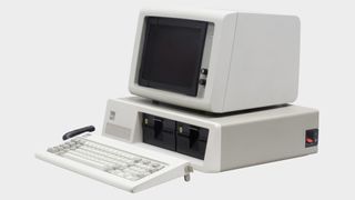 The IBM 5150 oin a grey background