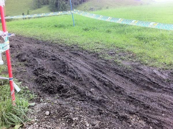 A muddy section of the course