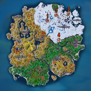 Fortnite Bastion Outposts locations shown on the island map