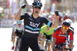 Danny van Poppel (Team Sky) celebrates winning the Burgos opener