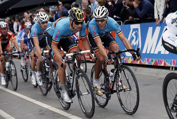 Belgium's Tom Boonen and Philippe Gilbert in conversation.