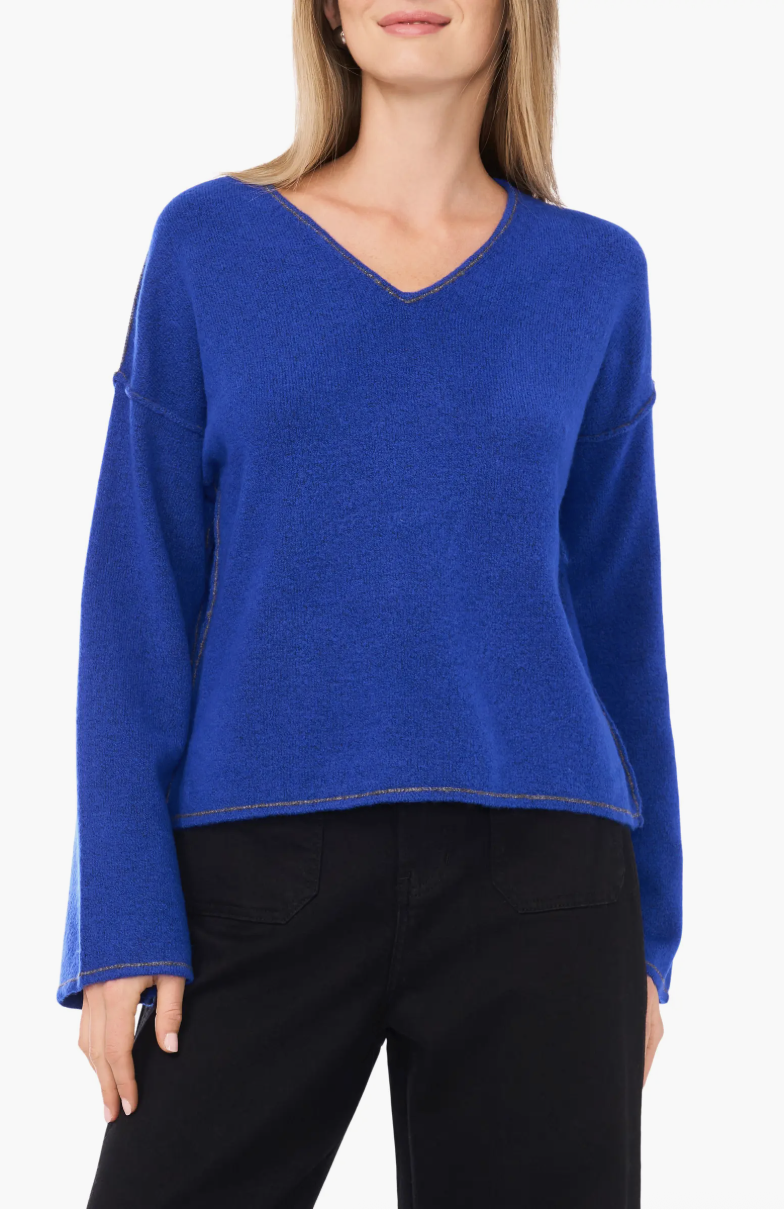 Vince Camuto, Contrast Detail V-Neck Sweater