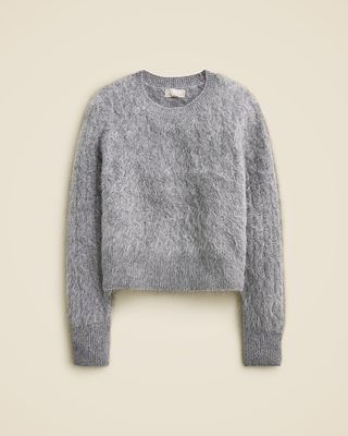 Brushed Cashmere Shrunken Cable-Knit Crewneck Sweater