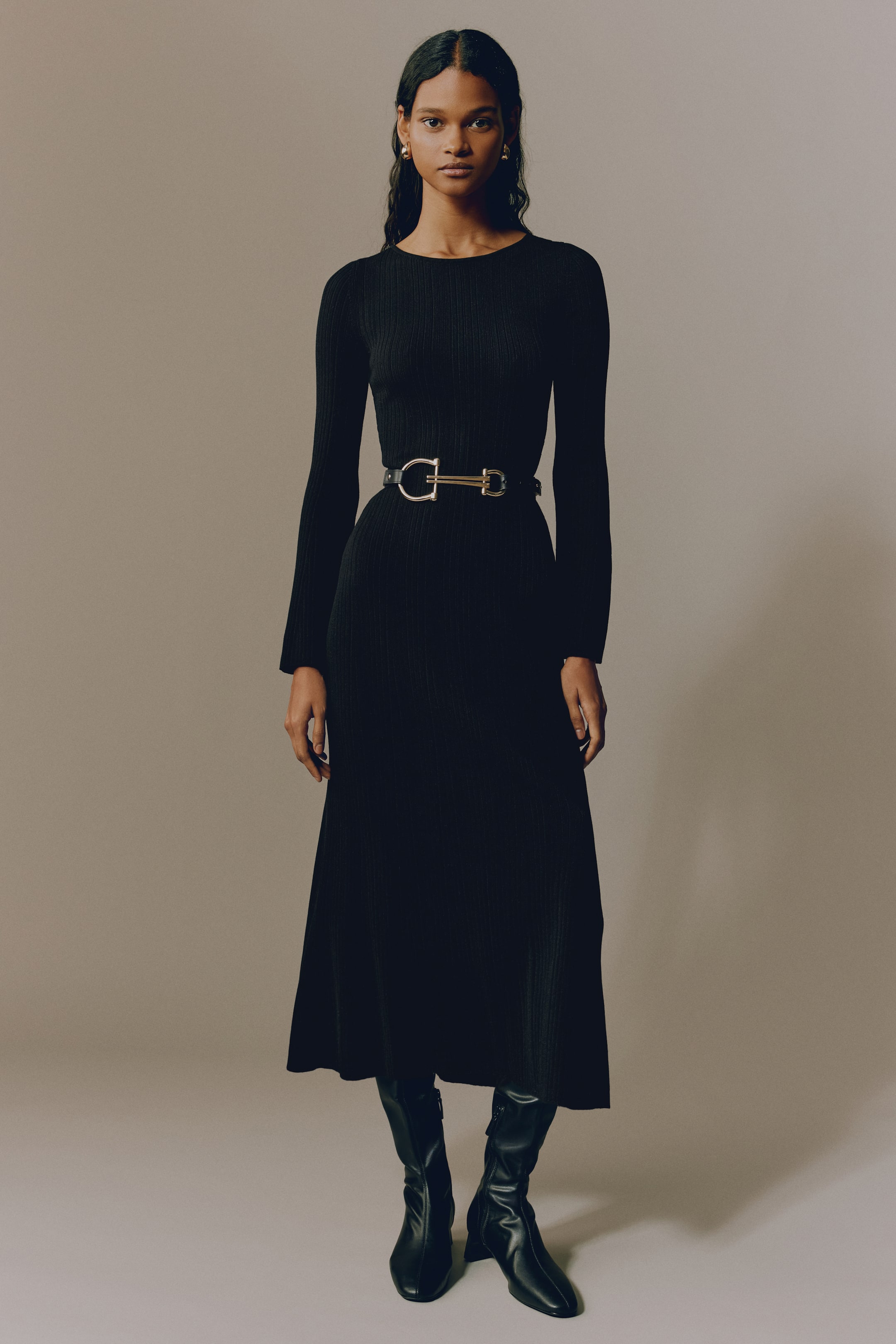 Rib-Knit Dress - Black