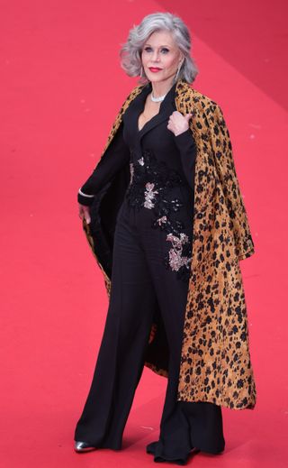 Jane Fonda attends "Le Deuxième Acte" ("The Second Act") Screening & opening ceremony red carpet at the 77th annual Cannes Film Festival at Palais des Festivals on May 14, 2024 in Cannes, France.